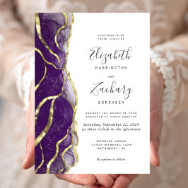 Modern Purple Gold Ink Wedding Invitation Einladung