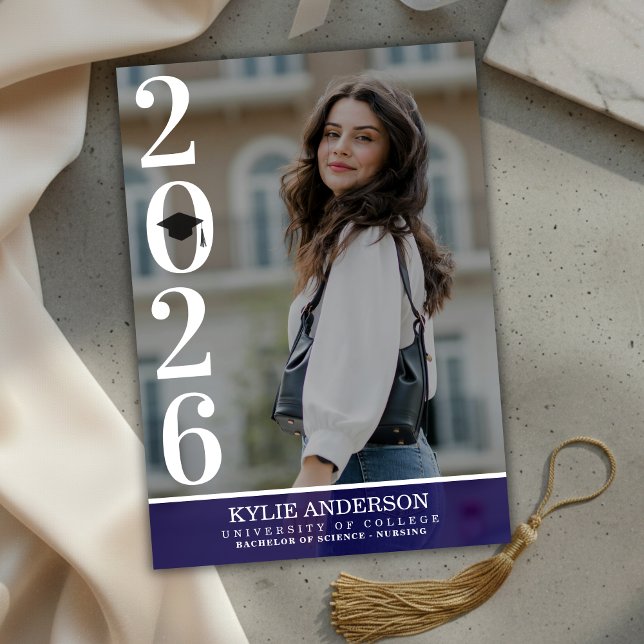 Modern Purple Graduation Cap Senior Photo Einladung (Modern Purple Graduation Cap Senior Photo Invitation)