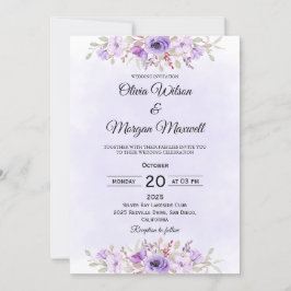 Modern Purple Minimalist Floral Wedding Invitation Einladung