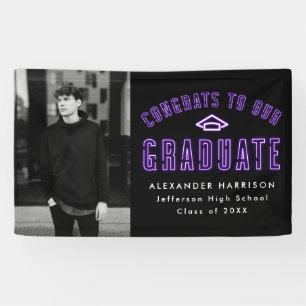 Modern Purple Neon Photo Graduation Party Banner