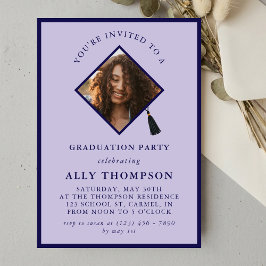 Modern Purple Photo Frame Graduation Party Einladung