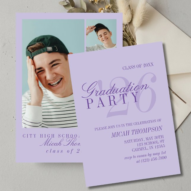 Modern Purple Photo Graduation Party Einladung (Modern Purple Photo Graduation Party Invitation)