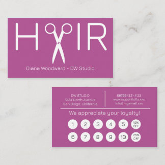 Modern Purple Pink Hairdresser Flat Loyalty Card Treuekarte