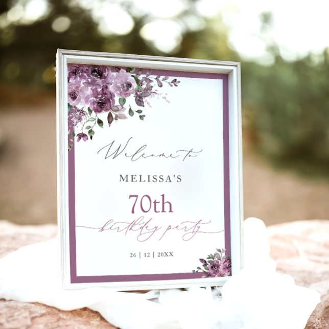 Modern Purple Roses Any Age Birthday Welcome Poster (Von Creator hochgeladen)