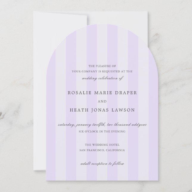Modern Purple Stripes Elegant Wedding Einladung (Vorderseite)
