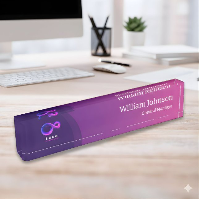 Modern Purple Technology Custom Logo  Namensplakette (Von Creator hochgeladen)