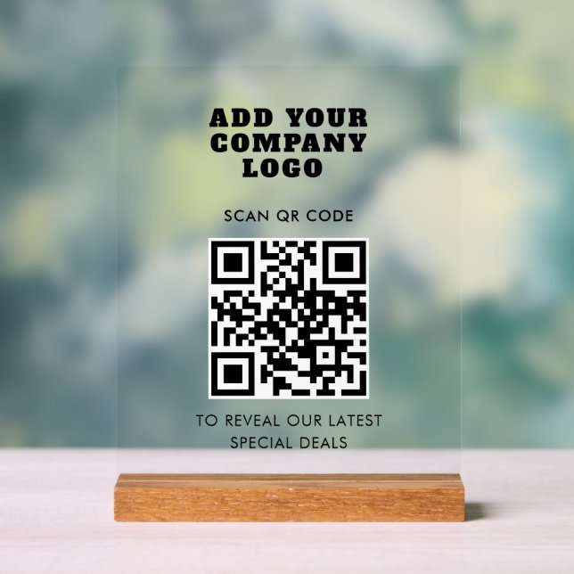 Modern QR Code and Business Logo Minimalist Acrylschild (Neutral)