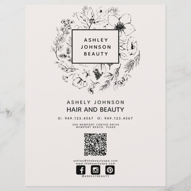 Modern QR Code Blush Black 3 Services Spa Menu (Rückseite)