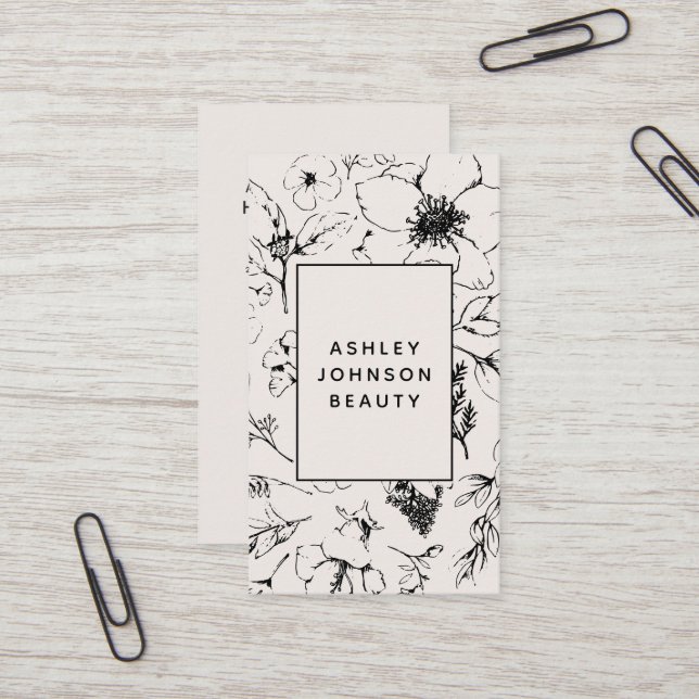 Modern QR Code Botanical Blush and Black  Visitenkarte (Vorderseite/Rückseite Beispiel)