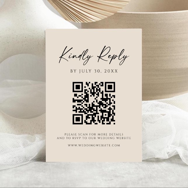 Modern QR Code | Champagne Website RSVP Card Save The Date (Von Creator hochgeladen)