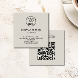 Modern QR Code Custom Logo Neutral Corporate Quadratische Visitenkarte