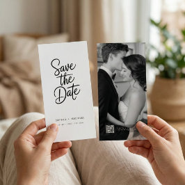 Modern QR Code Elegant Script Photo Wedding Save The Date