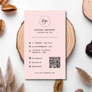 Modern Qr-Code Logo Social Media Icons Pink Visitenkarte