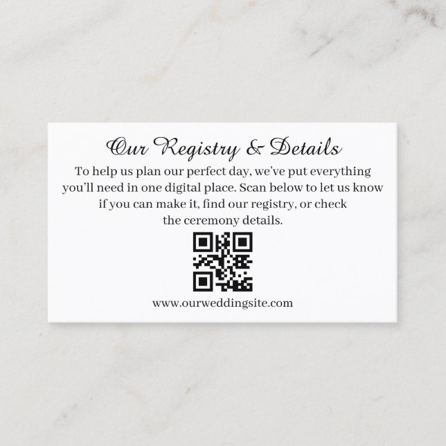 Modern QR Code Wedding Registry and RSVP  Begleitkarte (Vorderseite)