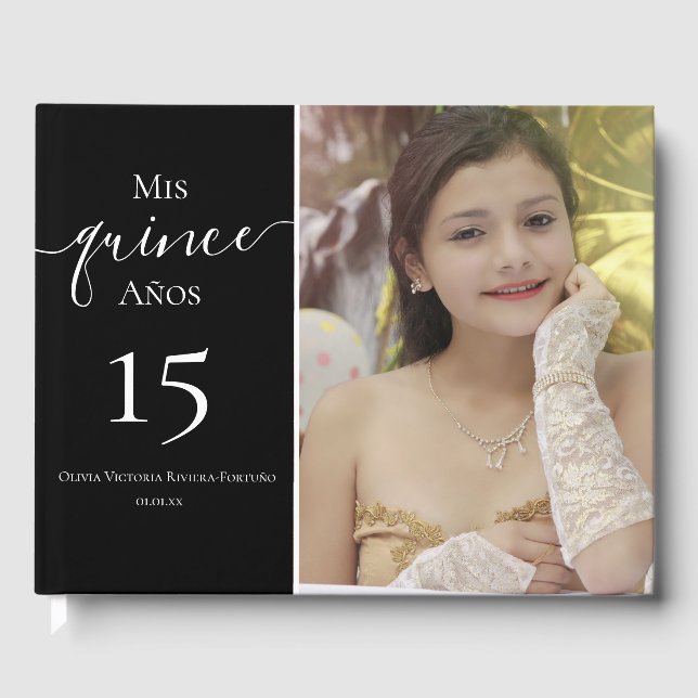 Modern Quinceanera 15. Geburtstag Elegantes Foto Gästebuch (Vorderseite)