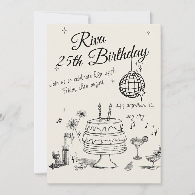 Modern Quirky Hand Drawn Party Invitation Einladung (Vorderseite)