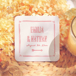 Modern Quirky Retro Hand Drawn Cupid Wedding Rechteckiger Pappuntersetzer