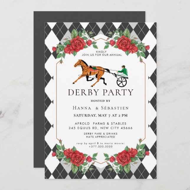 Modern Race Horse Derby Party Equestrian  Einladung (Vorne/Hinten)