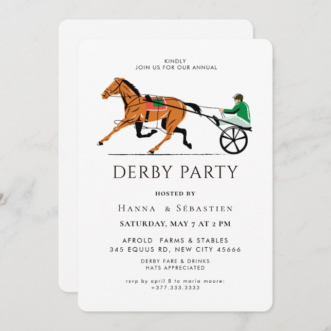 Modern Race Horse Derby Party Equestrian  Einladung (Vorne/Hinten)