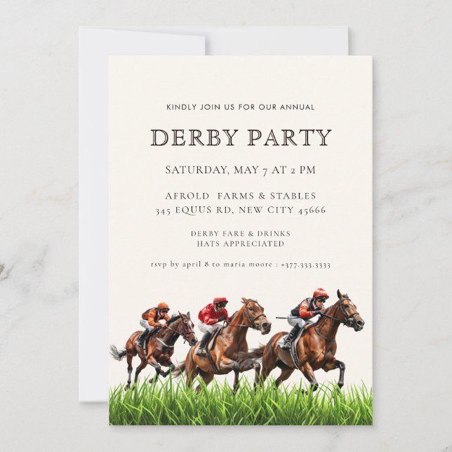 Modern Race Horse Derby Party Equestrian  Invitati Einladung (Vorderseite)