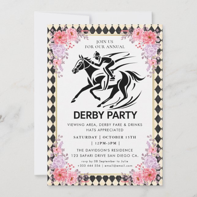 Modern Race Horse Derby Party Equestrian Invitatio Einladung (Vorderseite)