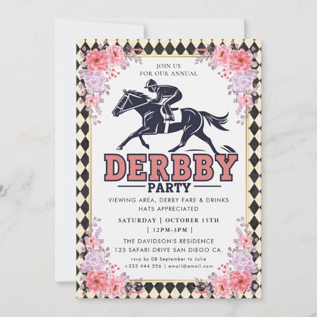 Modern Race Horse Derby Party Equestrian Invitatio Einladung (Vorderseite)