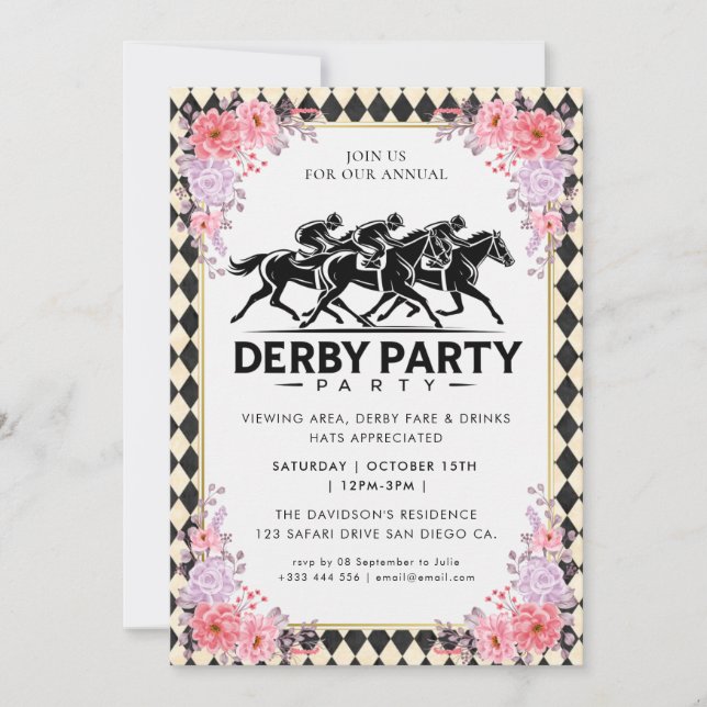 Modern Race Horse Derby Party Equestrian Invitatio Einladung (Vorderseite)