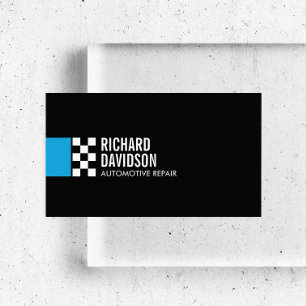 Modern Racing Flag Logo in Blue Automotive Visitenkarte