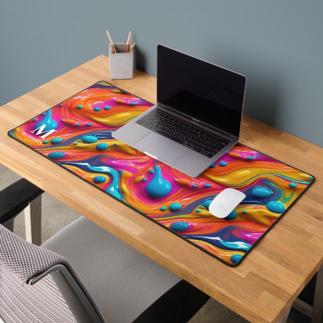 Modern Rainbow Abstract Paint Monogram Schreibtischunterlage (Büro 2)