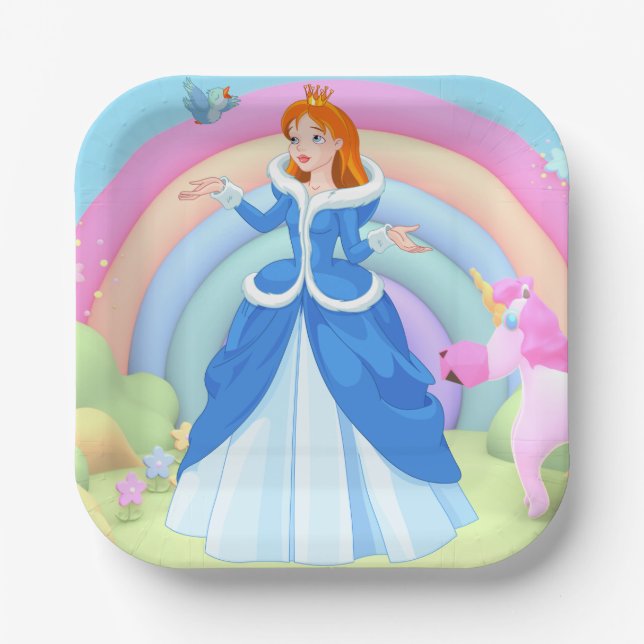 Modern Rainbow and Disney Princess Birthday Pappteller (Vorderseite)