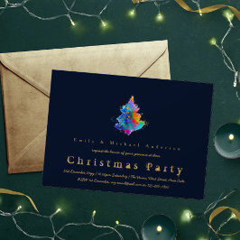 Modern Rainbow Christmas Tree Trendy Navy Blue Einladung