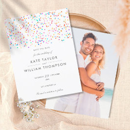 Modern Rainbow Confetti Save the Date Ankündigungspostkarte
