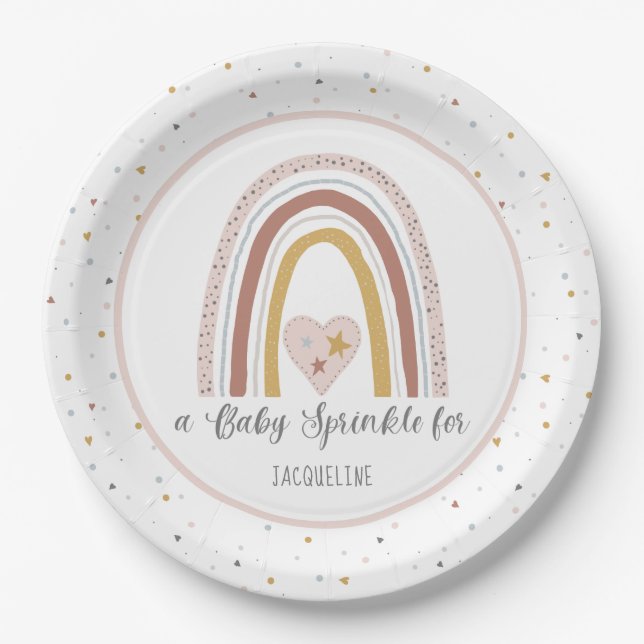 Modern Rainbow Dusty Pink Gold Girl Baby Sprinkle Pappteller (Vorderseite)