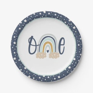 Modern Rainbow First Birthday Plate - Boy NB Pappteller