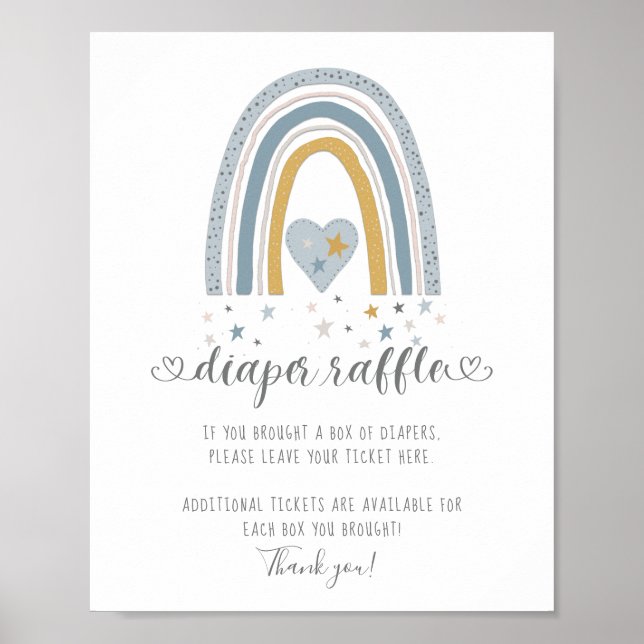 Modern Rainbow Heart Stars Boy Diaper Raffle Sign Poster (Vorne)