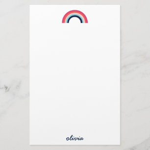 Modern Rainbow in Blue Script Name Briefpapier