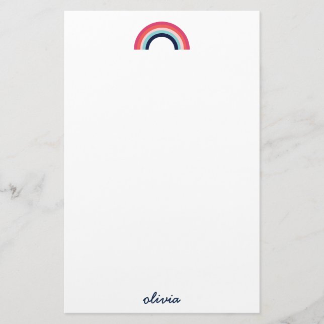 Modern Rainbow in Blue Script Name Briefpapier (Vorderseite)