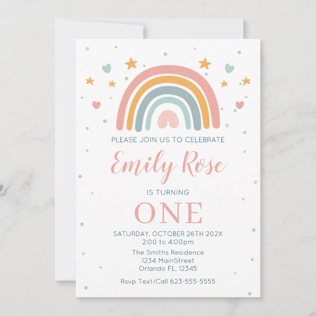 Modern Rainbow Invitation Birthday Einladung (Vorderseite)