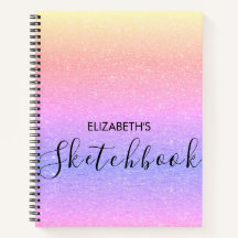 Modern Rainbow Ombre Glitzer Name Sketchbook