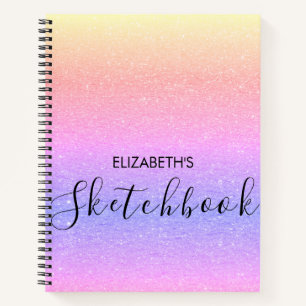 Modern Rainbow Ombre Glitzer Name Sketchbook Notizbuch