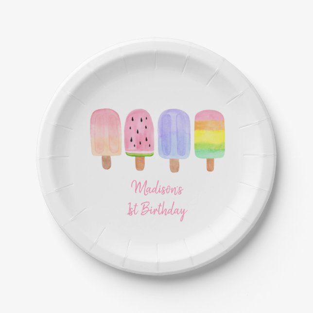 Modern Rainbow Popsicle Birthday Pappteller (Vorderseite)