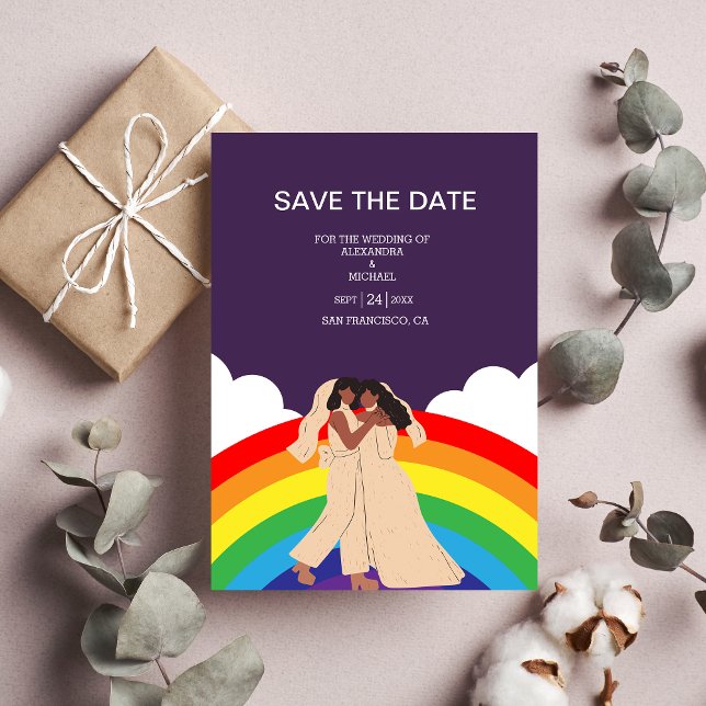 Modern Rainbow Two Brides LGBTQ Wedding Save The Date (Von Creator hochgeladen)