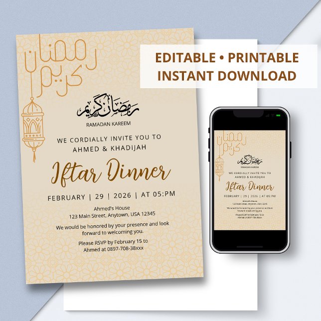 Modern Ramadan Kareem Line Art Iftar Dinner Einladung (Von Creator hochgeladen)