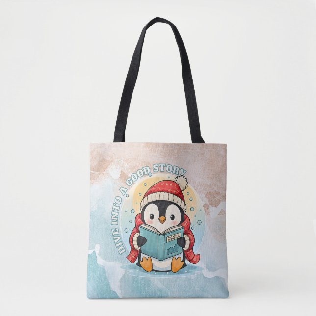 Modern Reading Penguin Aesthetic Shoulder Tote Bag (Vorderseite)
