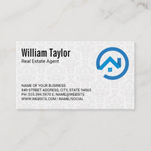 Modern Real Anwesen Blue Logo Damask Muster Visitenkarte