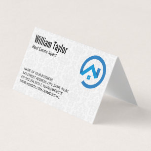 Modern Real Anwesen Blue Logo Damask Muster Visitenkarten