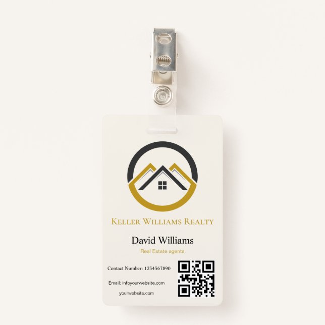 Modern Real Estate white and gold custom logo  Ausweis (Vorderseite mit Klammer)