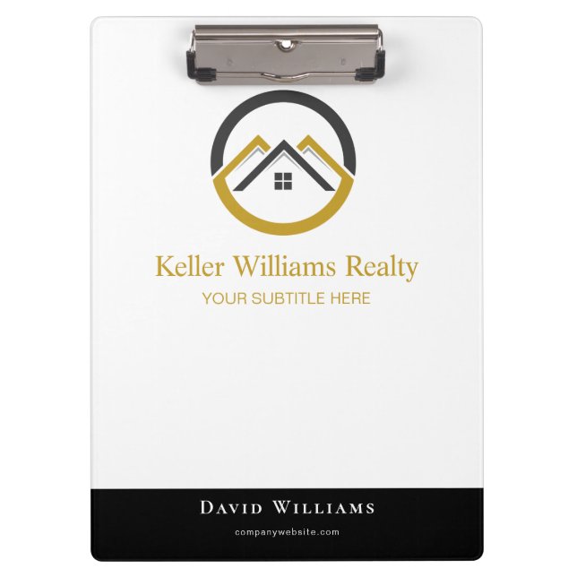Modern Real Estate white and gold custom logo  Klemmbrett (Vorderseite)