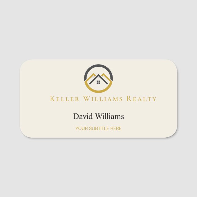 Modern Real Estate white and gold custom logo  Namensschild (Vorderseite)