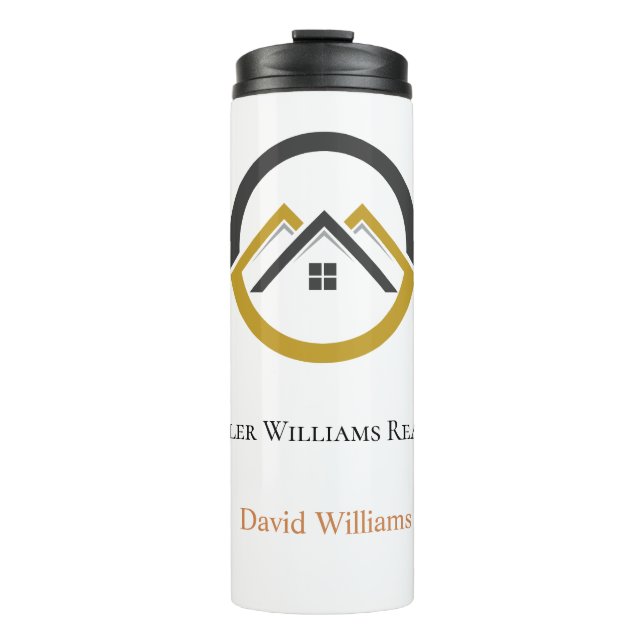 Modern Real Estate white and gold custom logo  Thermosbecher (Vorderseite)